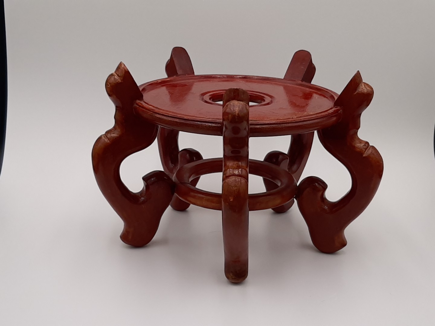 Vintage Chinese Wood Pedestal Stand For Koi Fish Pot Large 8.5in Plant Stand