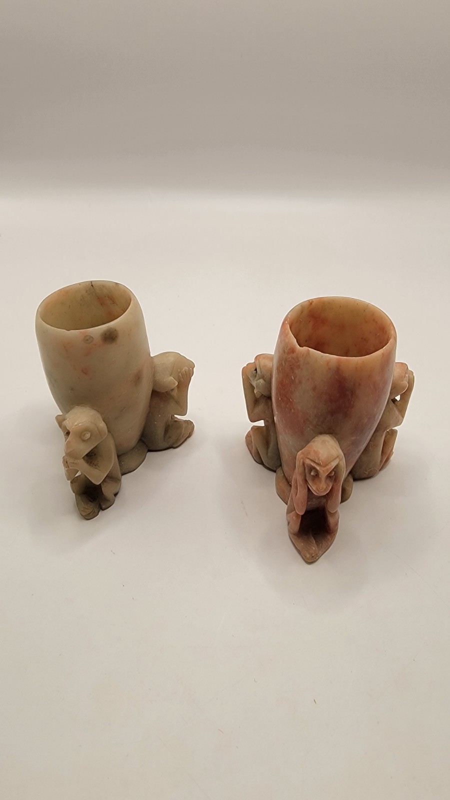Vintage soapstone 3 wise Monkeys Toothpick holders See no speak no hear no evil.