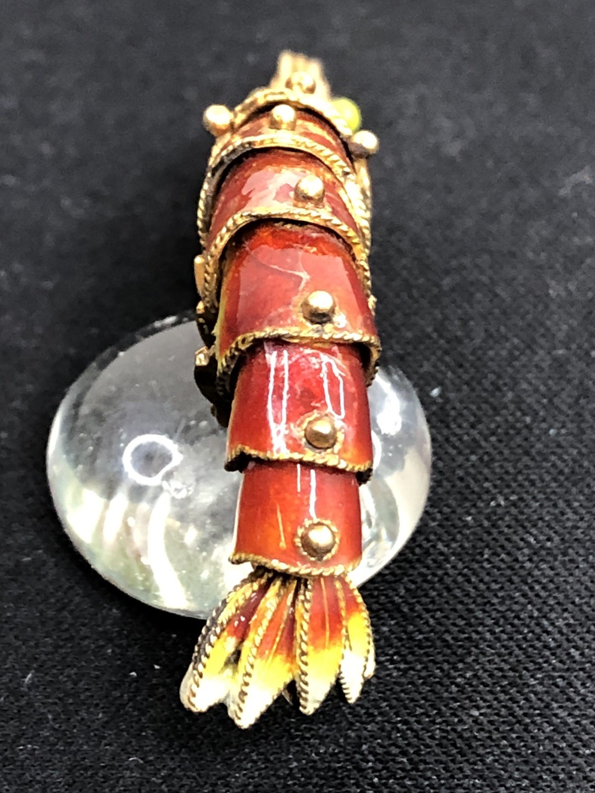 Vintage 1920’s-30’s Chinese Export Articulated Enamel & Silver Shrimp Pendant