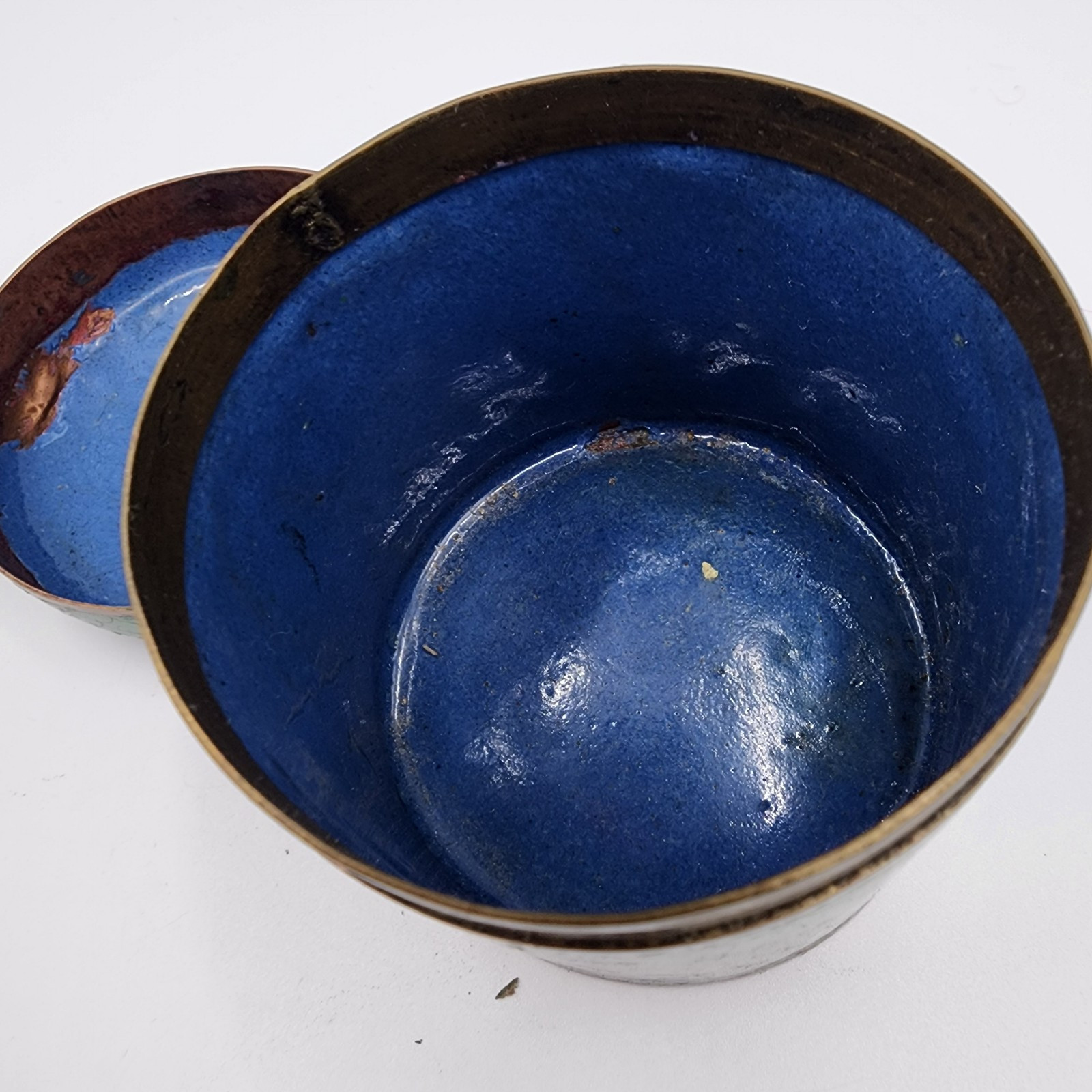 Vtg Green Chinese Lidded Cigarette Matches Ashtray Cloisonné Set Blue Enamel