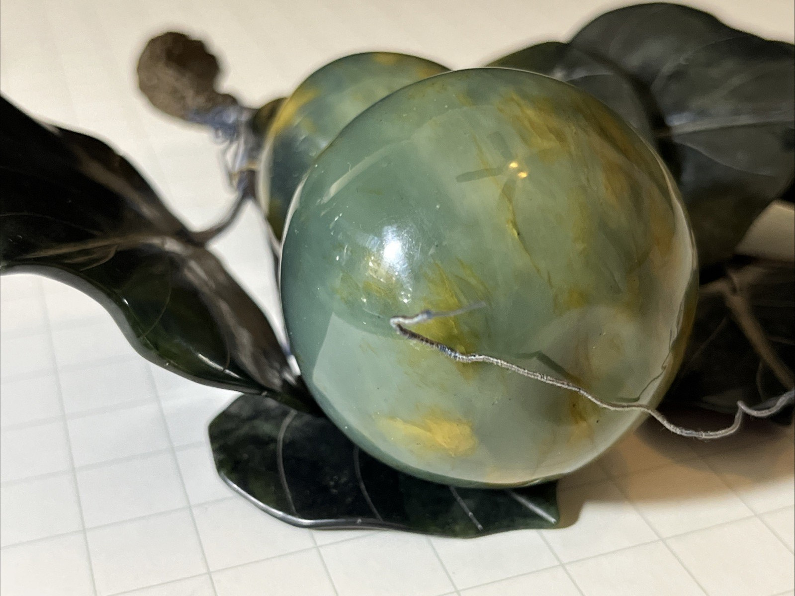 Hand-carved Jade Double Gourd Hulu Wu Lou Dark Green Leaf Good Fortune long life