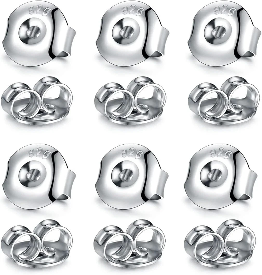 14K Sterling Silver Earring Backs, 6 Pairs for Droopy Ears, Adjustable Hypoaller