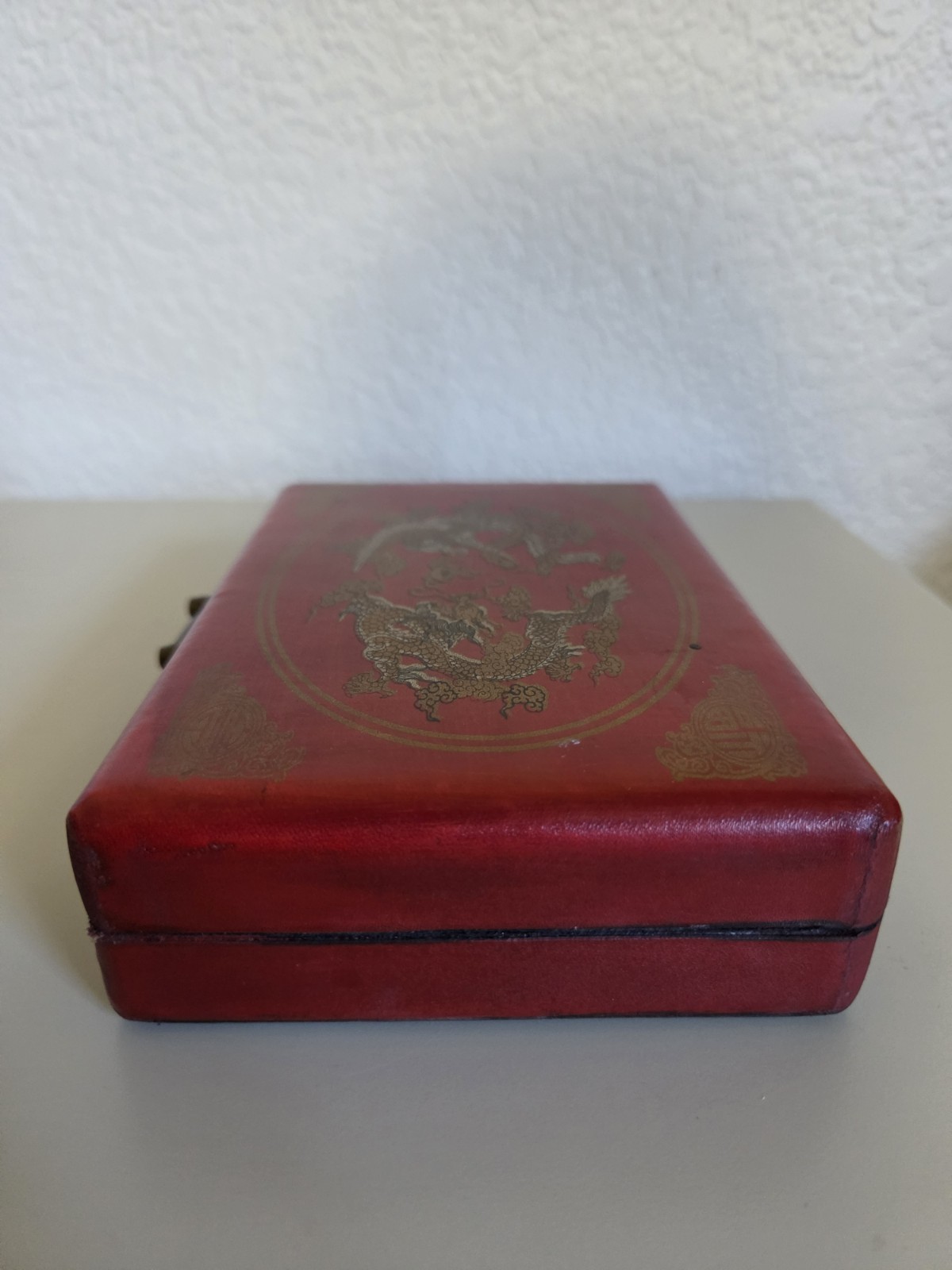 Vintage Chinese Abacus 2:5 Beads w/ Red Phoenix Dragon Brass Wood Box + Booklet