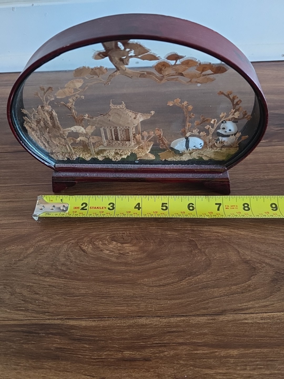 World Market Carved Corkwood Diorama Pandas Chinese Vintage