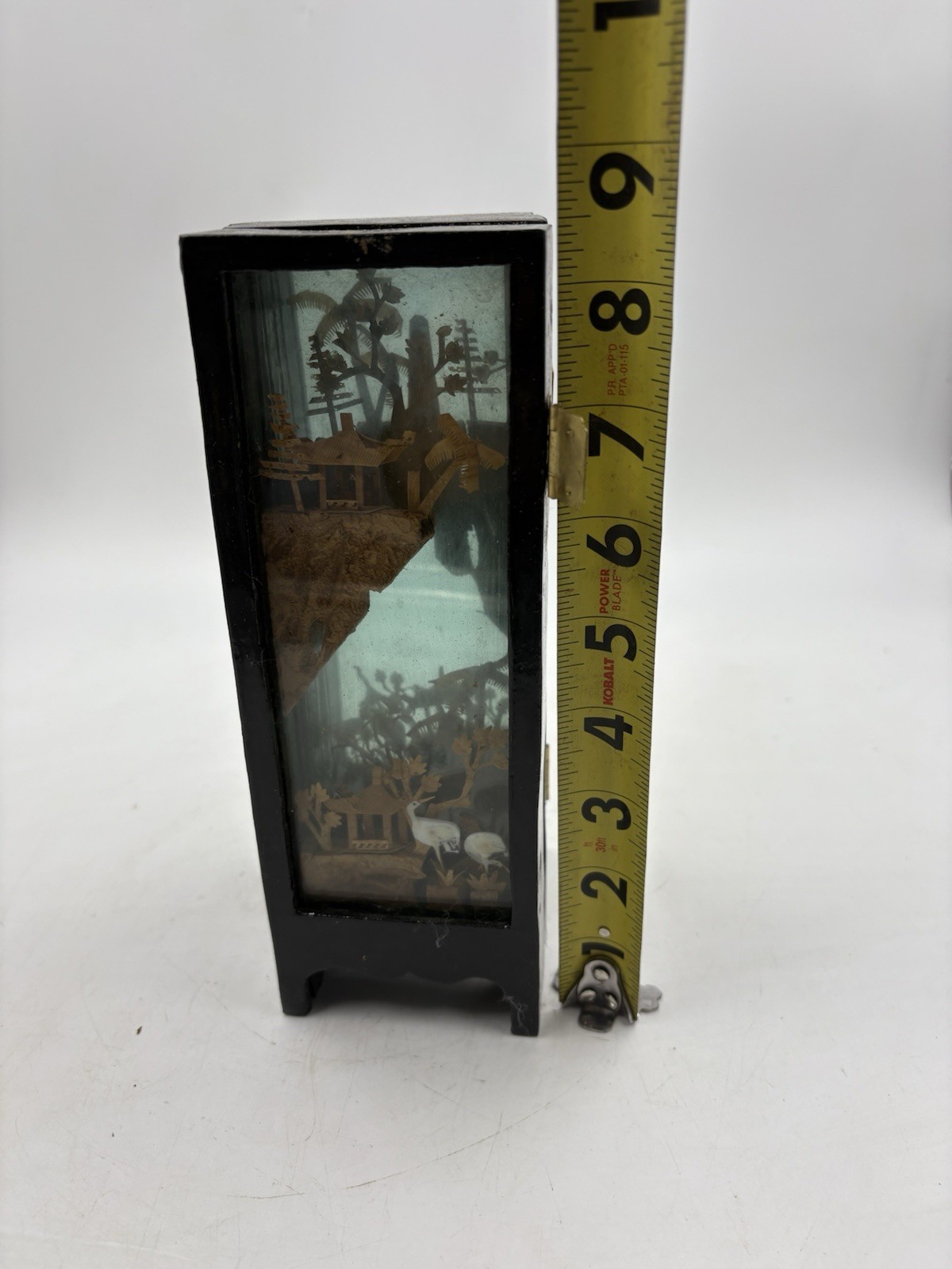 Vintage Carved Cork Art Diorama Tri Fold Table Decor Black Frame Asian