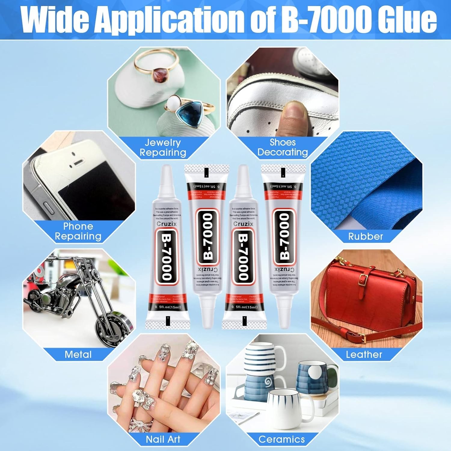 B-7000 Glue Clear 4 Pack – 15ml Jewelry Rhinestone Fabric Phone Repair Adhesive