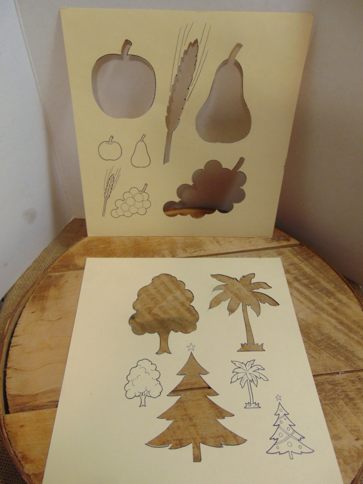 Vtg Bible Stencils Sunday School Church Home Animals Fruit People Veggies