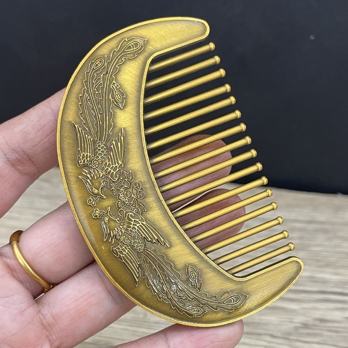 Vintage Alloy Hair Comb Thick Anti Static Peony Phoenix Wedding Grooming Tool
