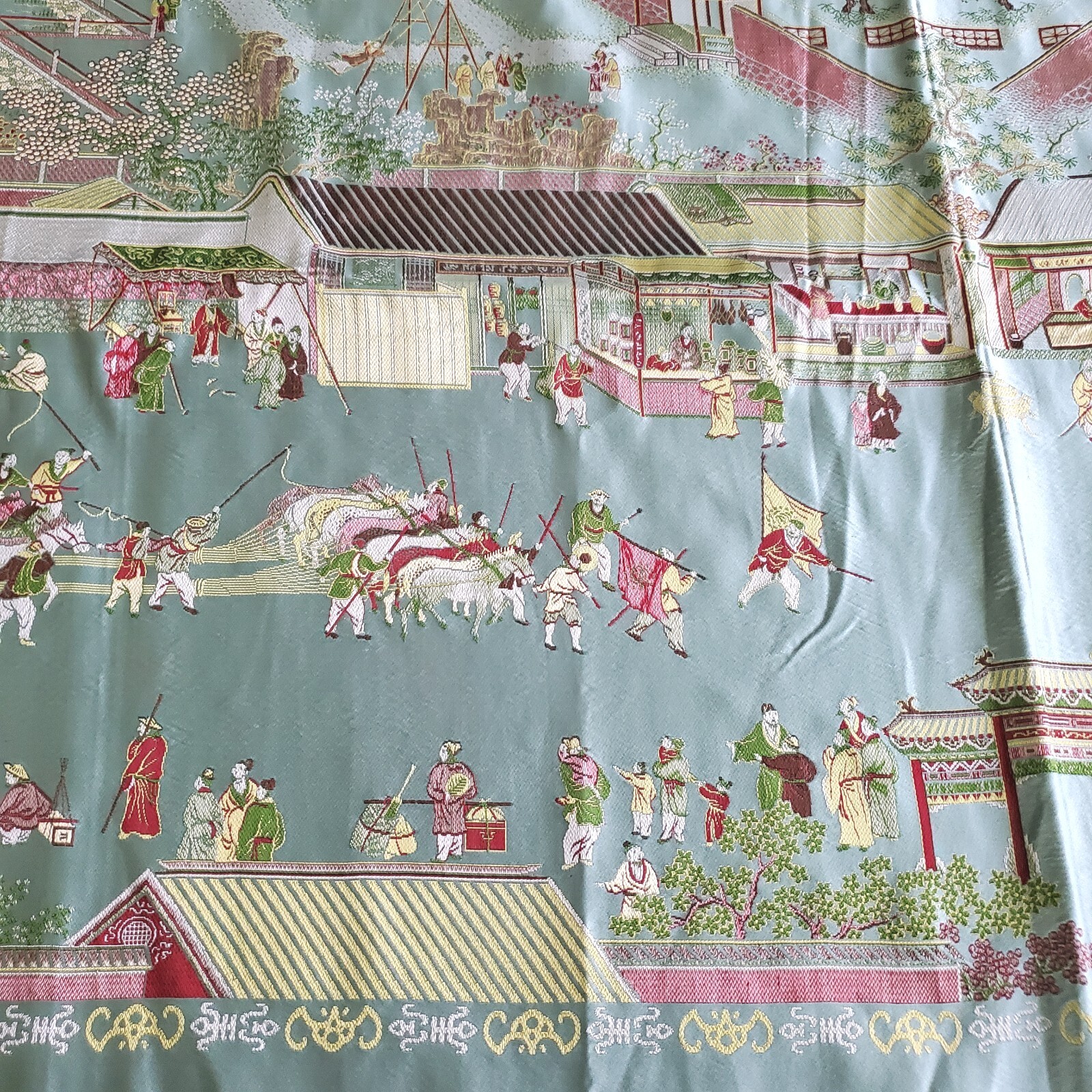 Vintage Gorgeous “Brocaded Flowers” Chinese Silk Tapestry Tablecloth 80″x54″
