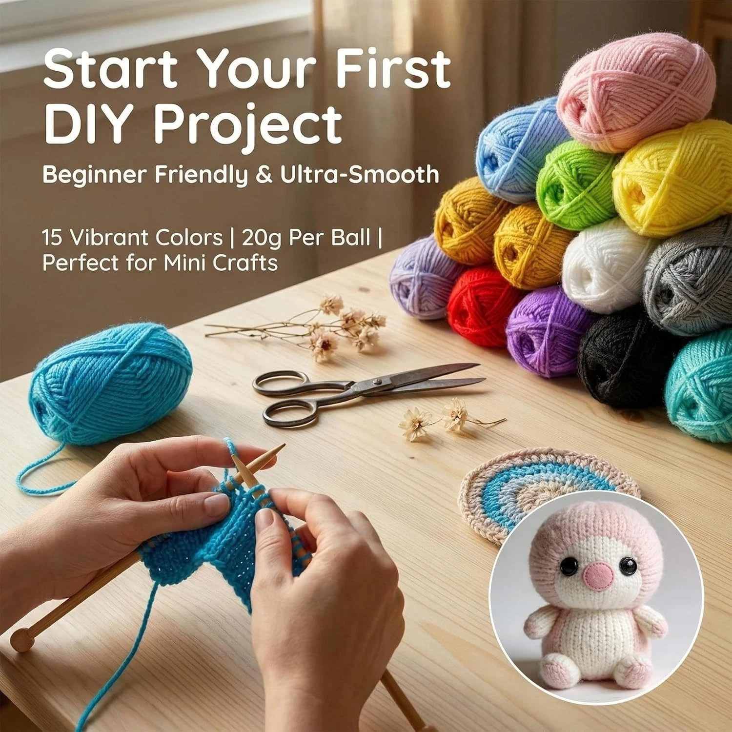Acrylic Yarn Skeins Set for Crocheting Multicolored 20g Soft Knitting Yarn Skein
