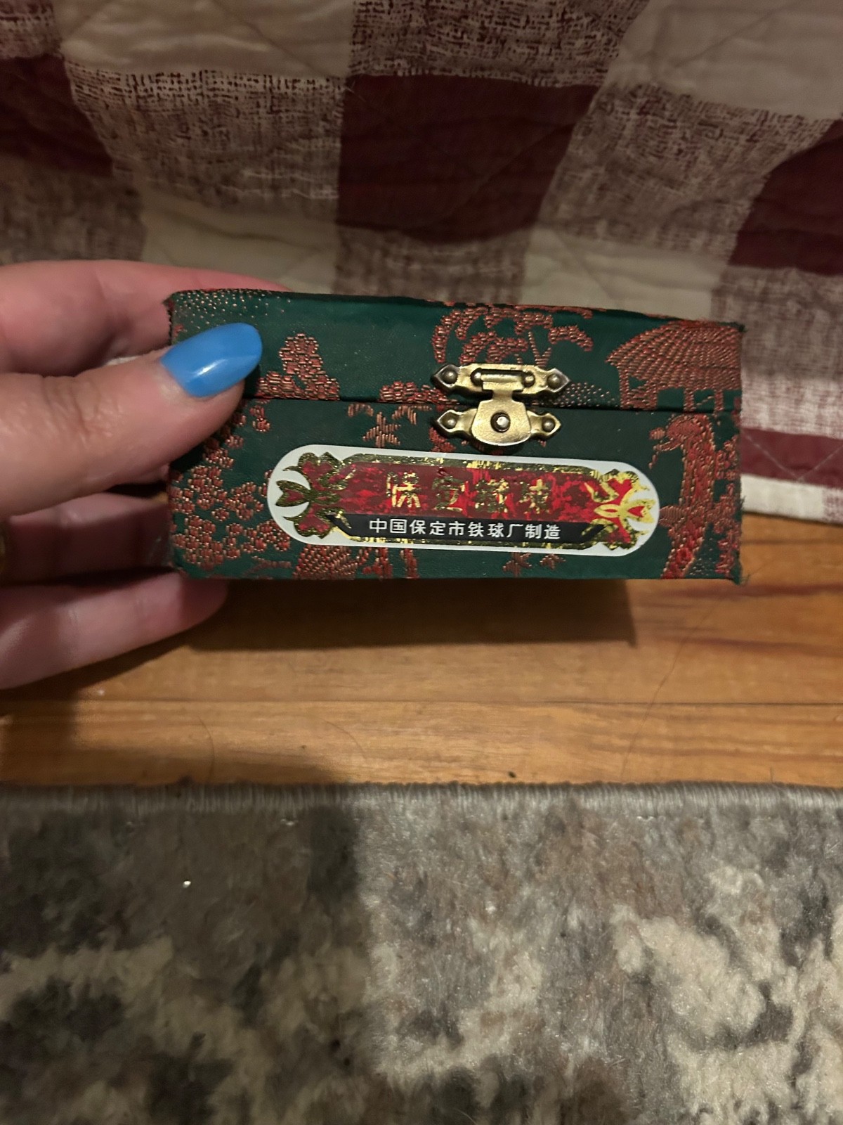 Vintage Shouxing Baoding Iron Ball Direction Medicine Chime Balls Box Stress