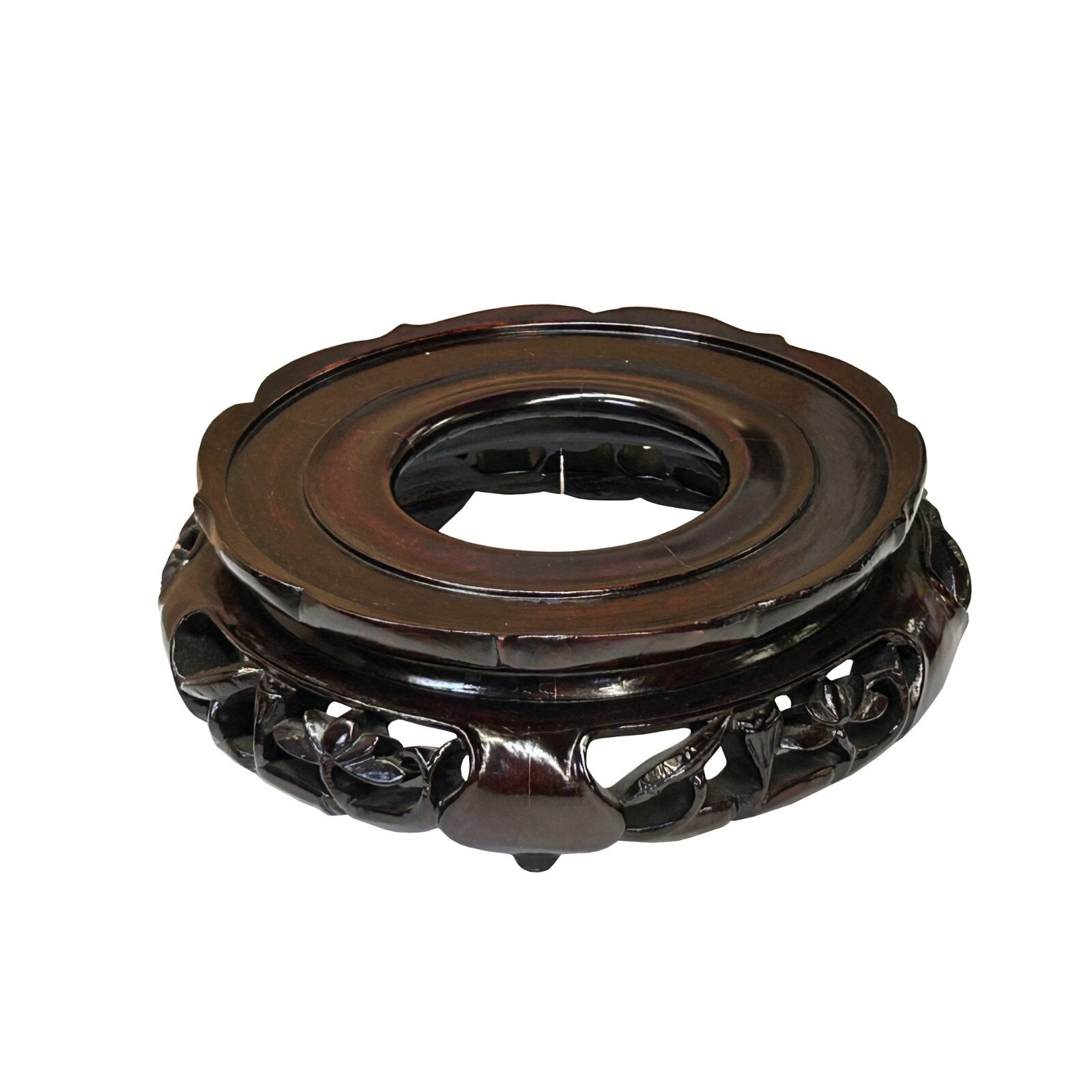 6″ Dark Brown Round Floral Motif Open Center Wood Display Stand Easel st1082A