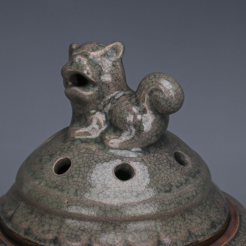 7.8″China Pack Copper Edge Porcelain Foo Fu Dog Lion Two Ear Incense Burner