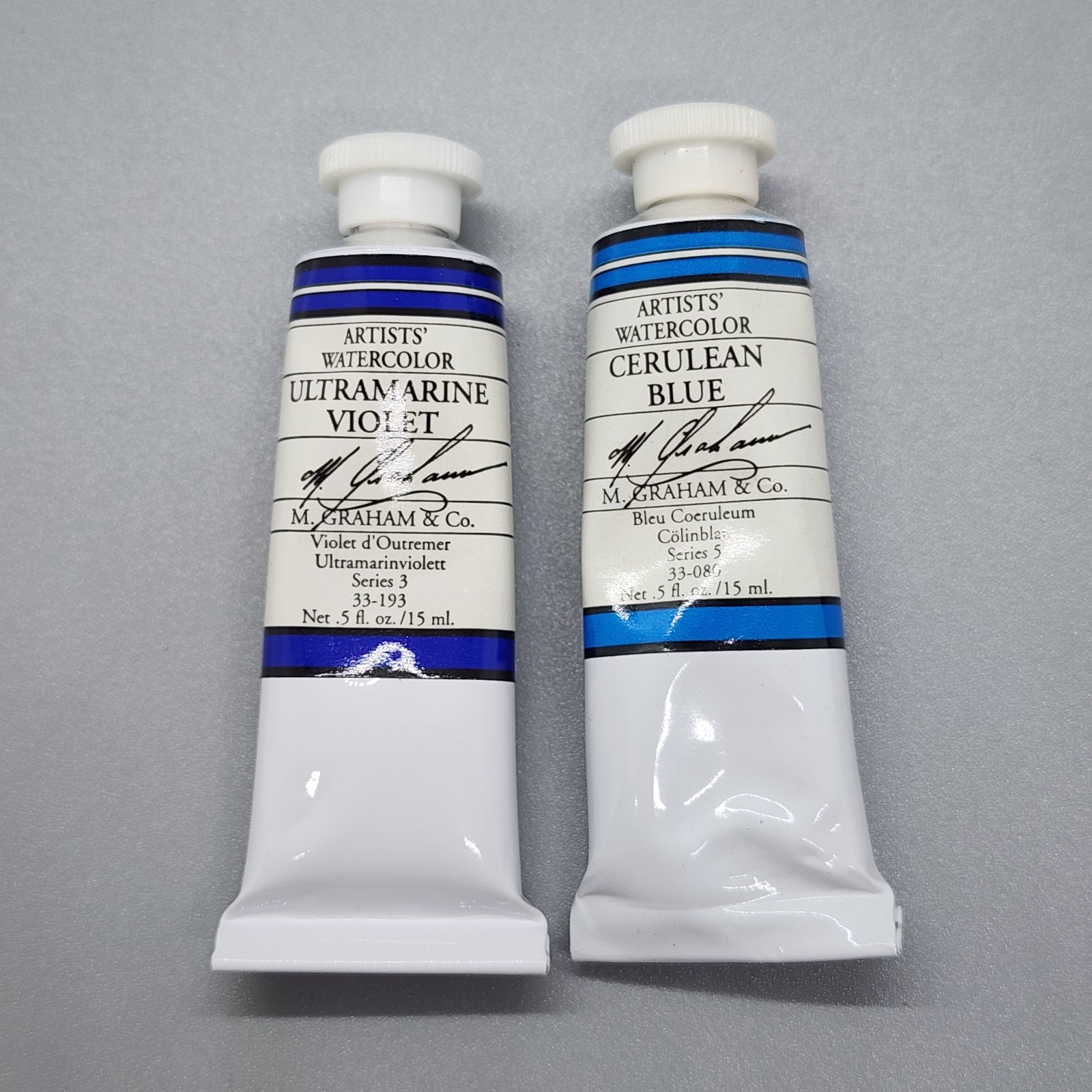 M. Graham Artists Watercolor 15ml Ultramarine Blue PV 15 & Cerulean Blue PB 36