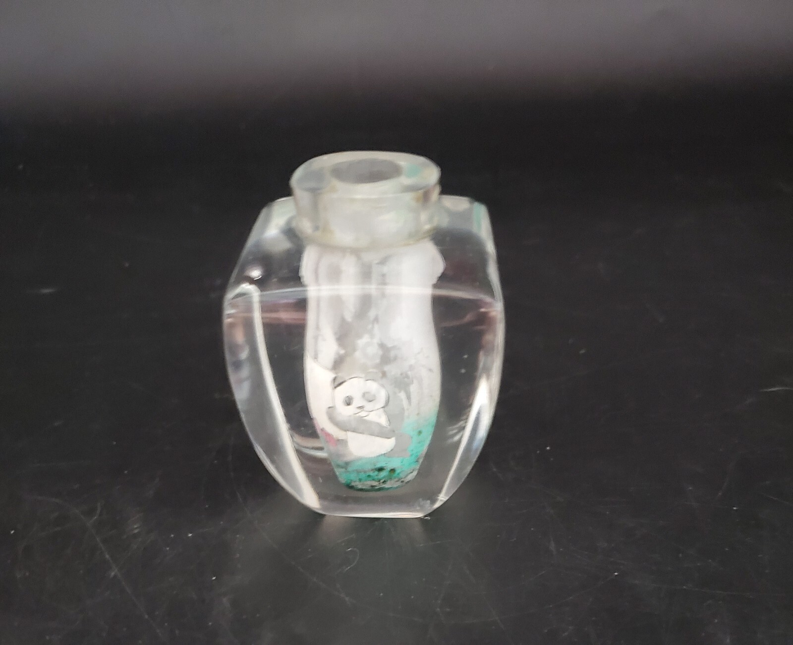 Vintage Chinese Reverse Painted Glass Snuff Bottle Pandas 3in Damaged