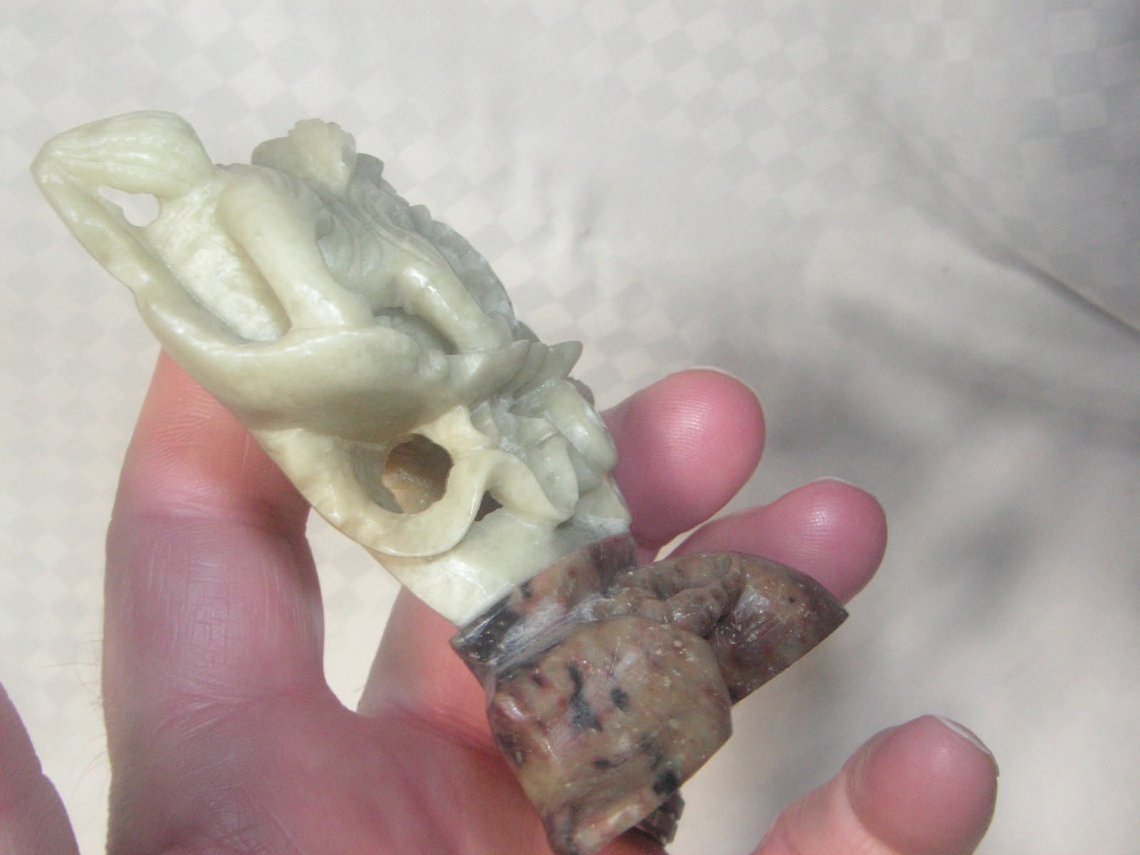 VINTAGE, PROBABLY CHINESE, SOAP STONE INCENSE BURNER WITH FOO DOGS, CARVINGS