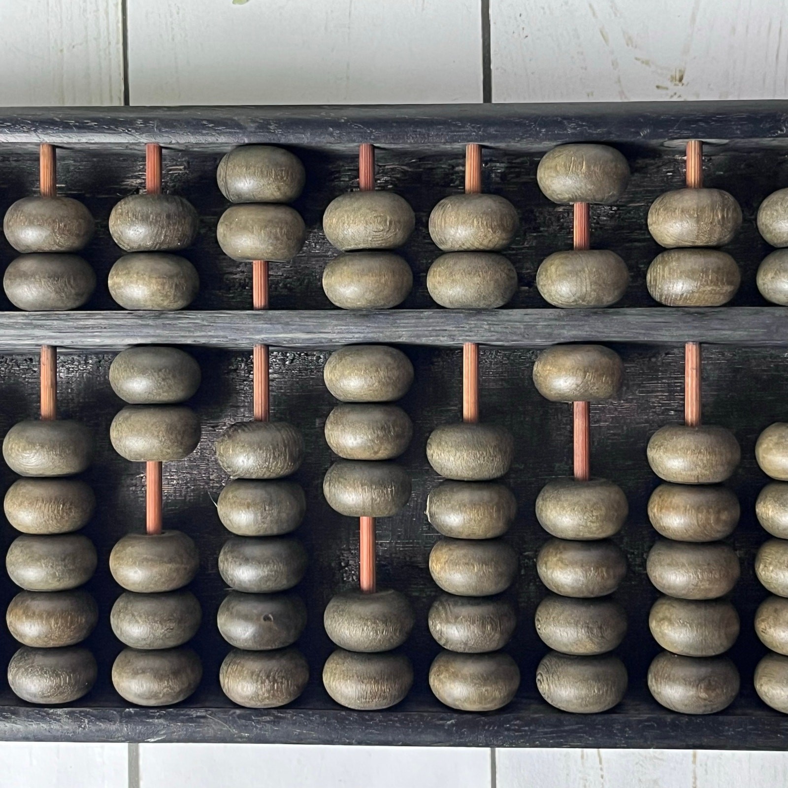 Traditional Chinese Wooden Abacus 2:5 Bead Configuration 13 Rows Black Wood Box