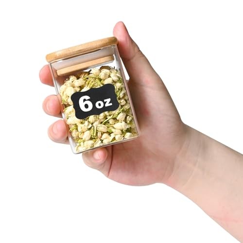 Glass Food Storage Jars Square 6oz, 16 Pack Glass Jars With Bamboo Lids, 6oz*16