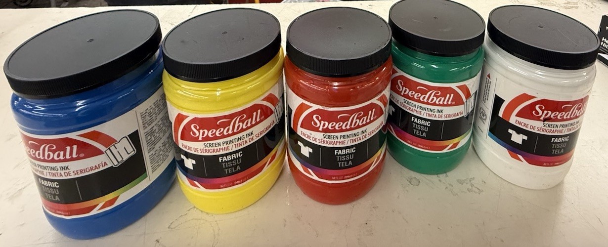 Speedball Fabric Screen Printing Ink 32oz-LOT OF 5-blue, Yellow, Red, Green, Wht