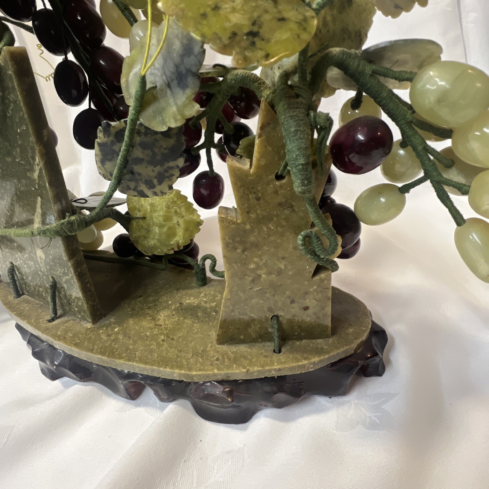 Asian Chinese Oriental Jade Stone Grape Fruit Bonsai Tree WoodenStand purple VTG