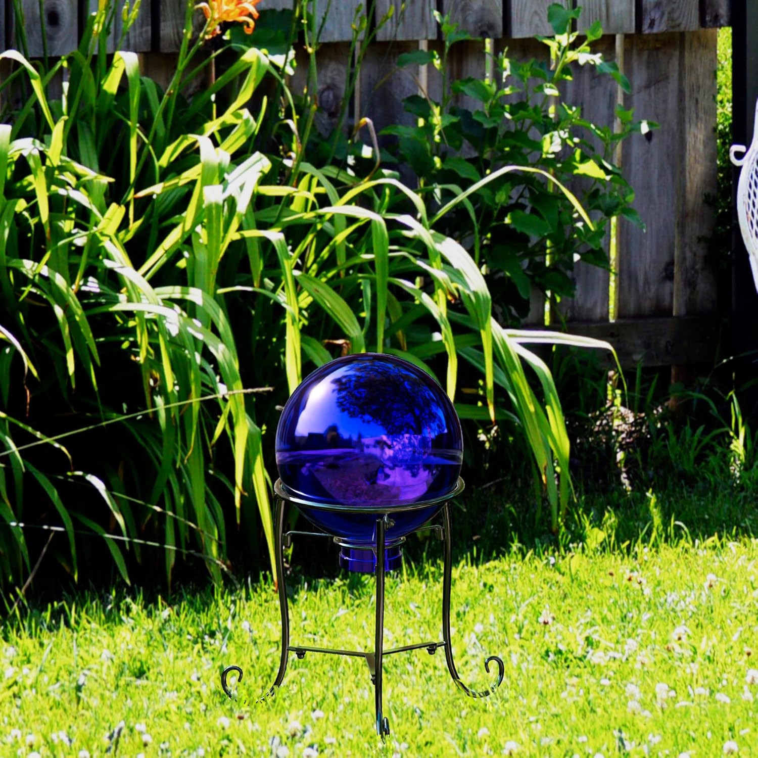 10″ Tall Gazing Ball Stand for 8-10 Inch Balls, Black Metal Gazing Globe Display