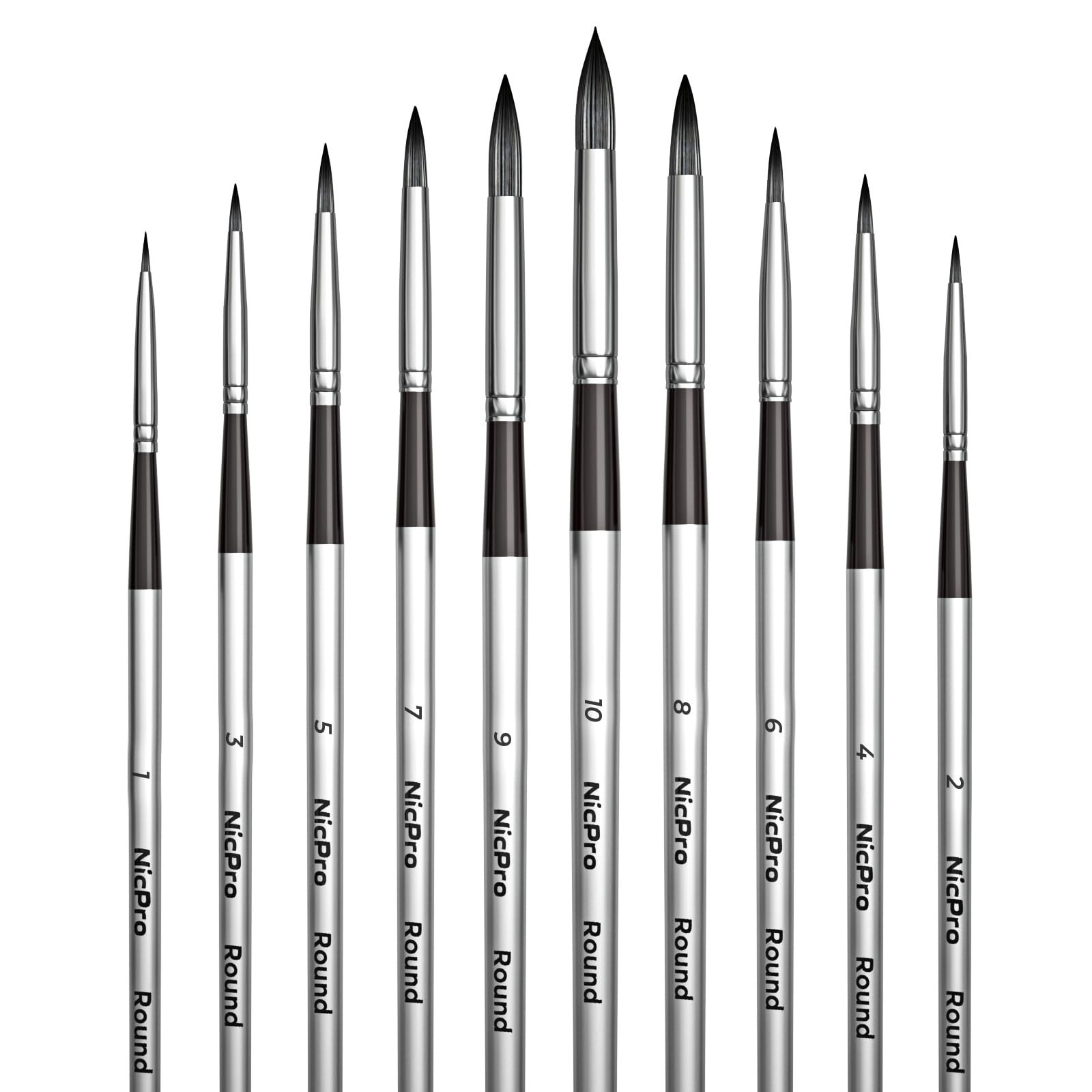 Nicpro 10 PCS Watercolor Paint Brushes, Round Tip Artist Painting Brush Set