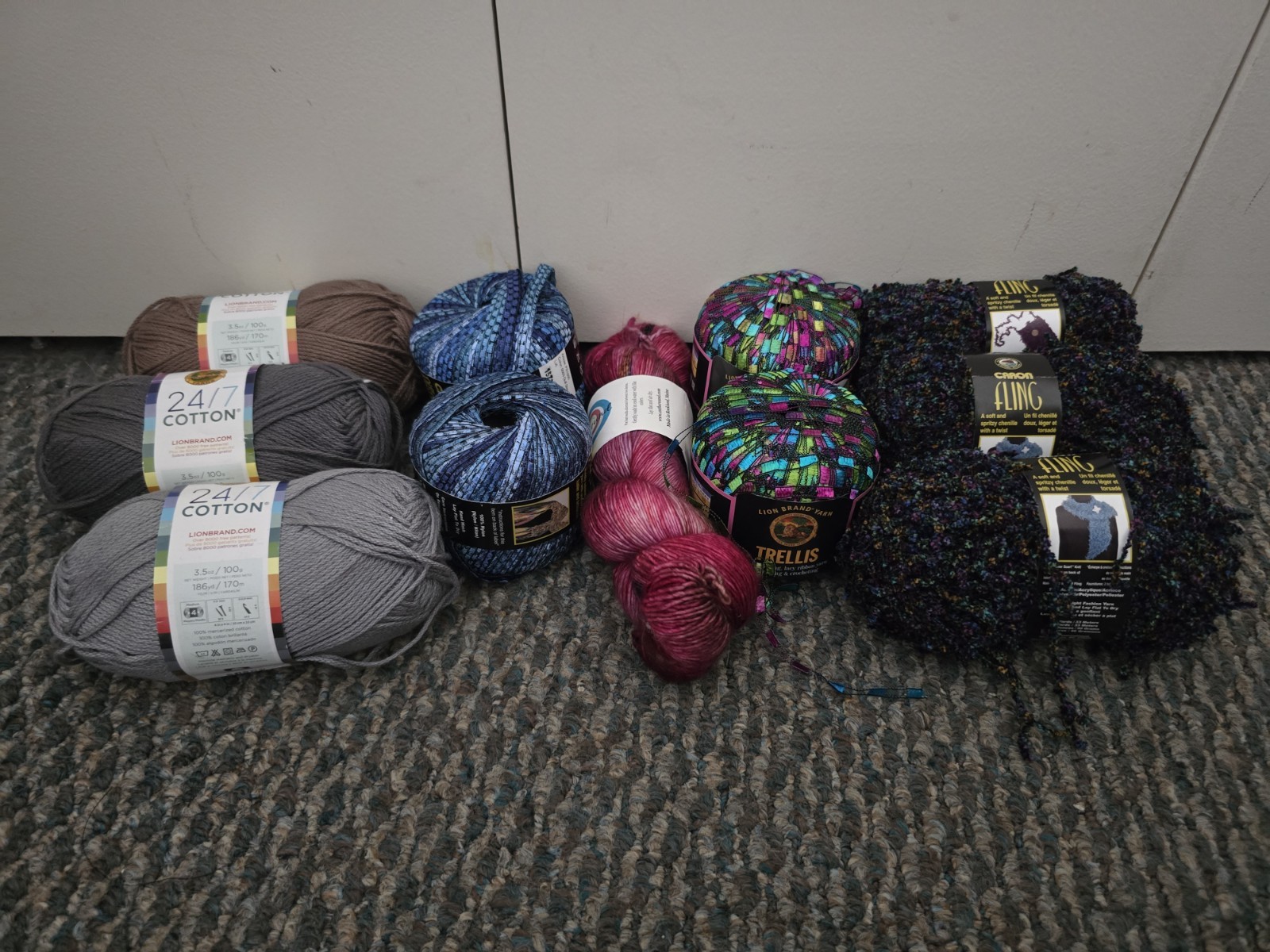 Large Mixed Yarn Lot 11 NEW Skeins-Lion Brand Trellis Caron Pizazz Fling