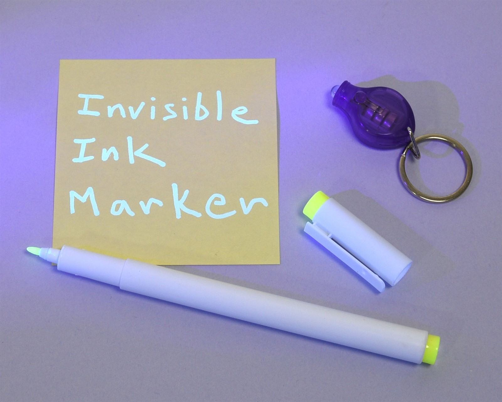 3 Invisible Ink Marker Pen 1 UV Flashlight Black Light Reactive Blue Red Yellow