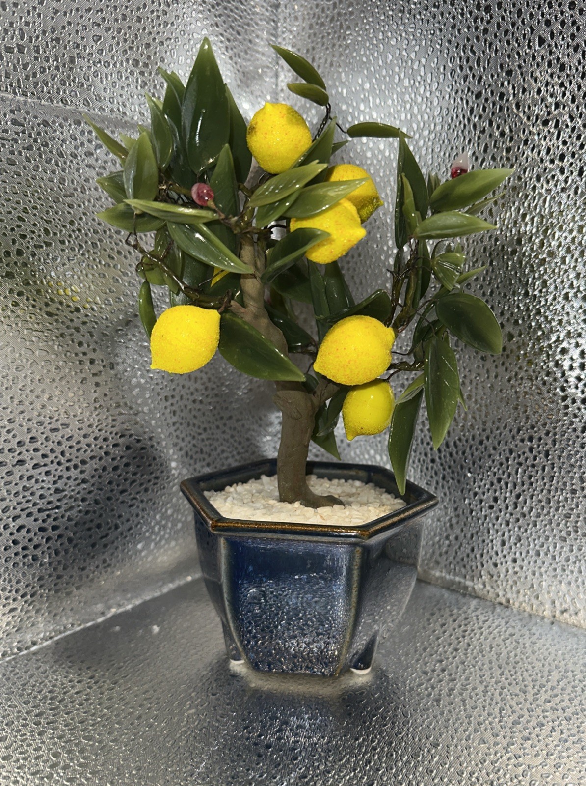 Vintage Asian Jade Glass Lemon Bonsai Small Tree 7.5”