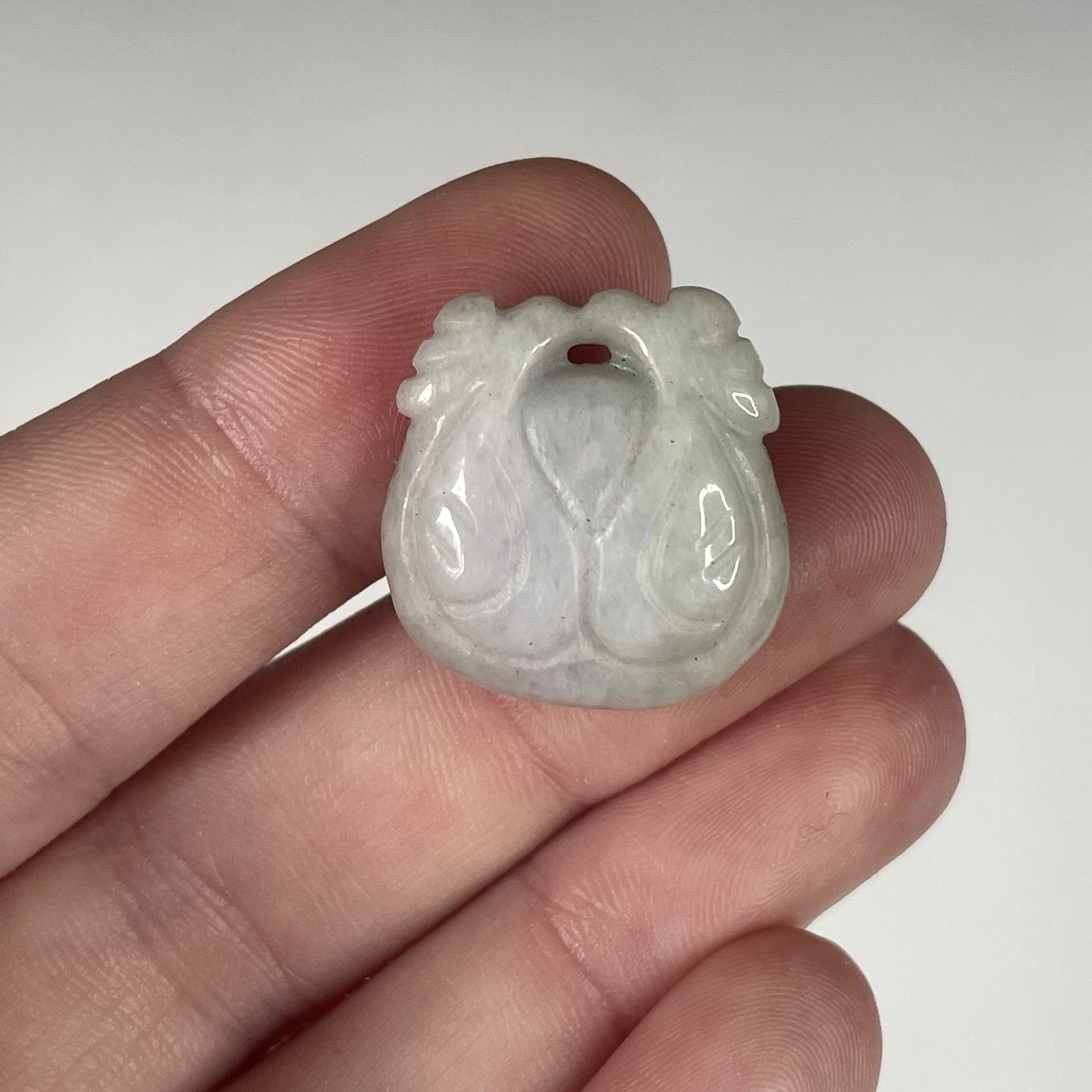 20th C. Chinese Hand Carved Jade Netsuke Pendant w/ Slit Jewelry Asian Art
