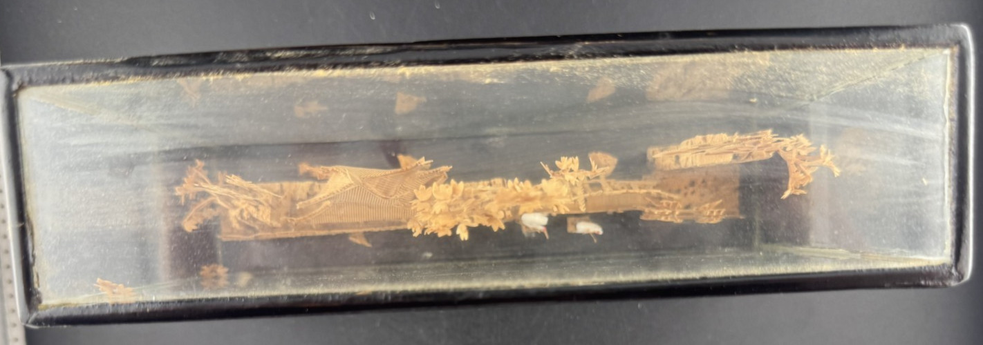 Vintage Chinese Cork Art Diorama, Glass Display Case, Pagoda Scene, Excellent #2