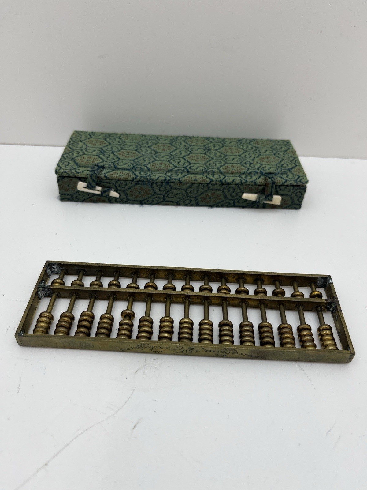 Vintage Small Abacus Metal with Box Paper Weight Beads Slide