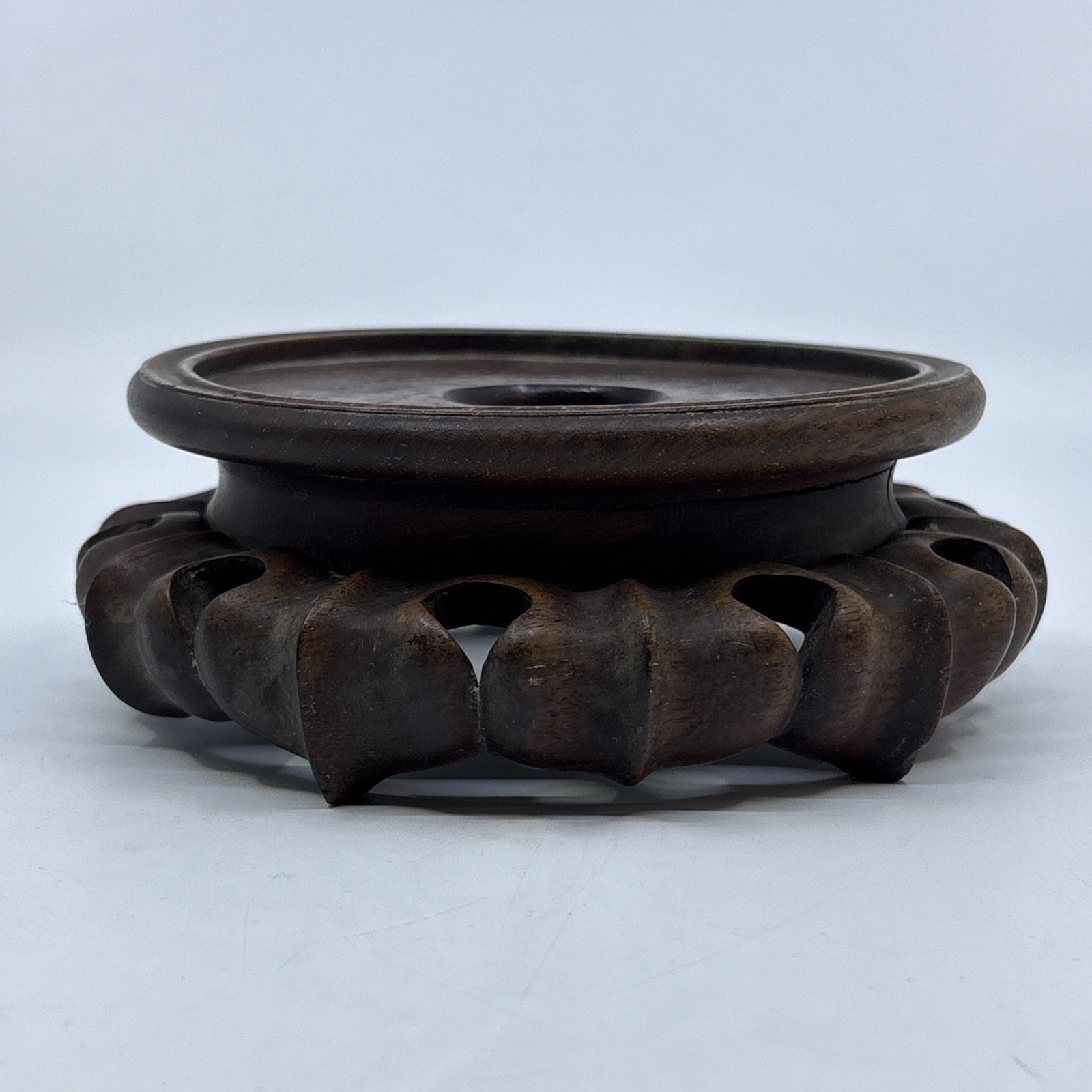 Vintage Chinese Wood Display Stand Vase Plant Asian Lamp Base Round 4.5″ Inner