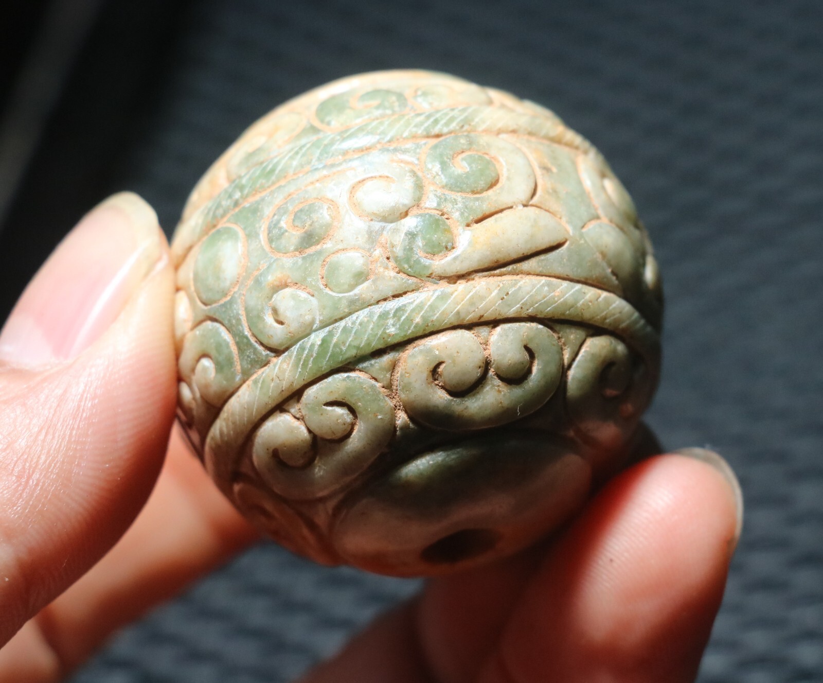 Exquisite Chinese Hetian Old JADE Linking Fortune Large Ball Sphere 40MM ZZY_46s