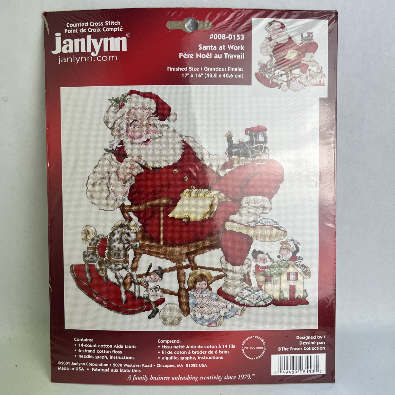 Vintage Janlynn Santa at Work #008-0153 By The Fraser Cross Stitch Kit 17″X16″