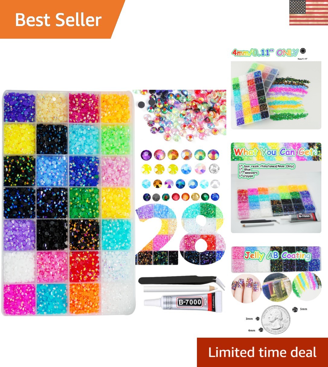 36000pcs Rhinestones Bedazzling Kit, 30 Colors 3mm Flatback Resin Bedazzler Gems