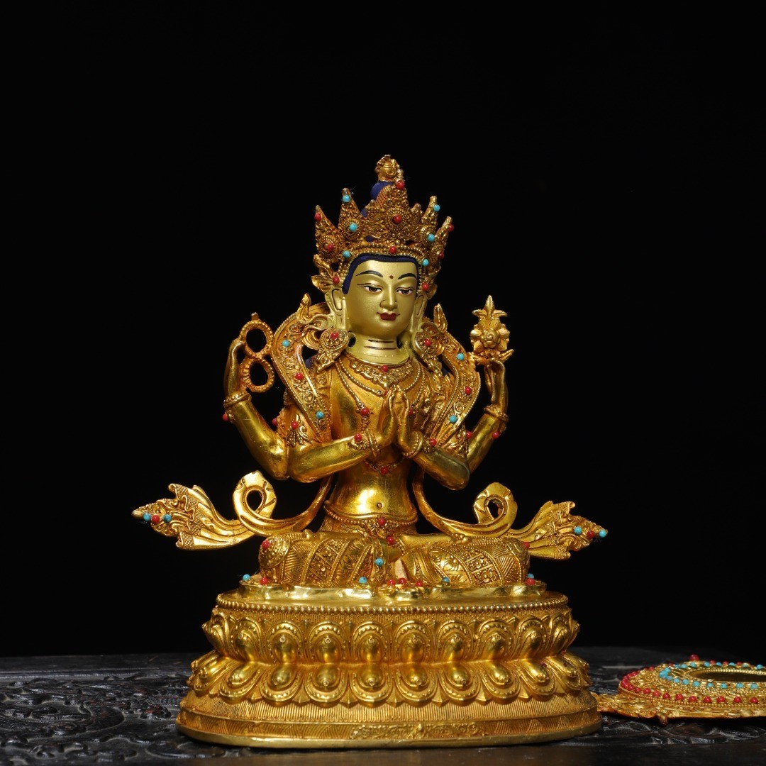 Bronze Gilded Painted White Tara Buddha Statue