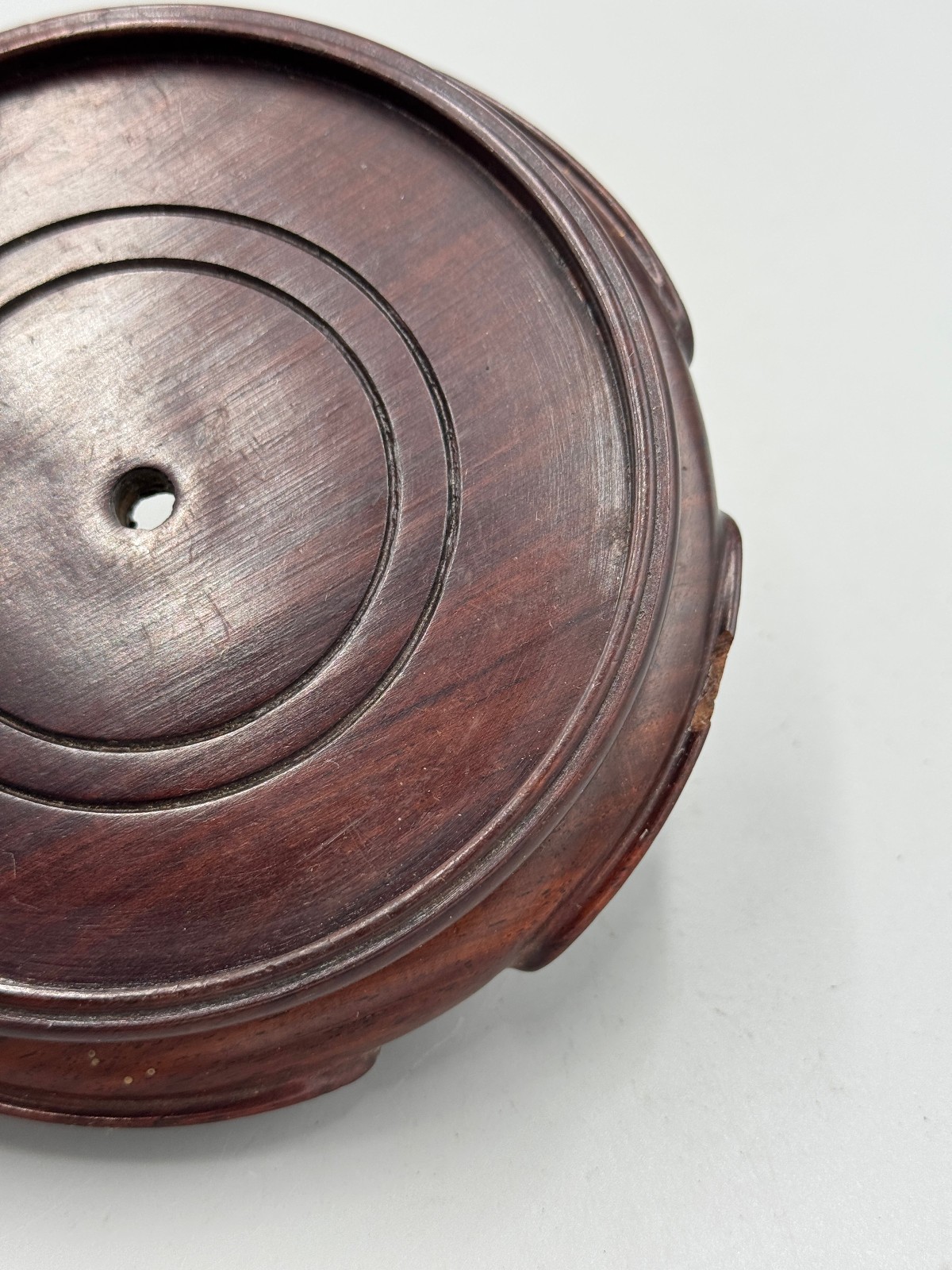 Vintage Chinese 20th c. Hong Kong Made Carved Rosewood Brown Wood Stand 4.5”