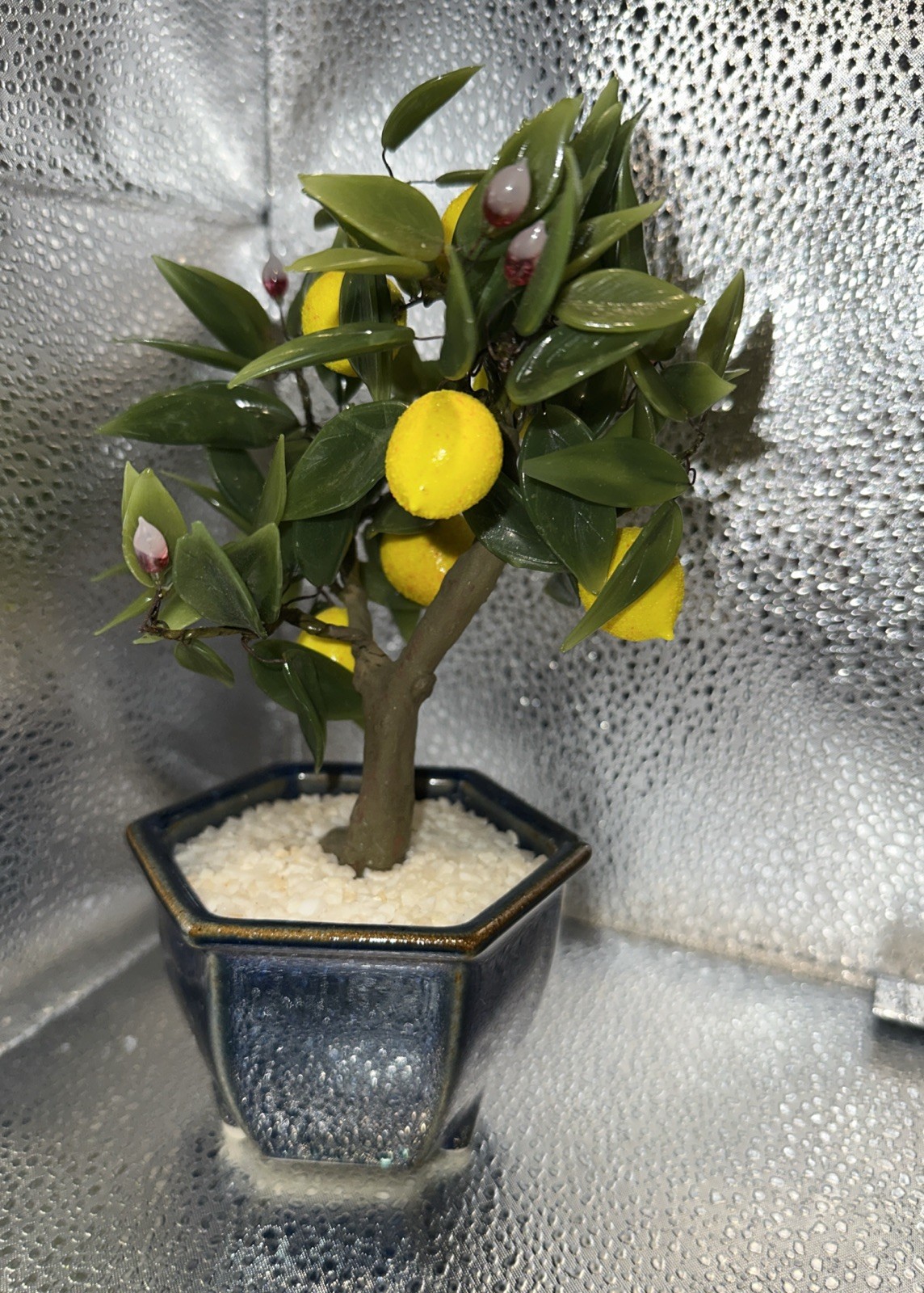 Vintage Asian Jade Glass Lemon Bonsai Small Tree 7.5”