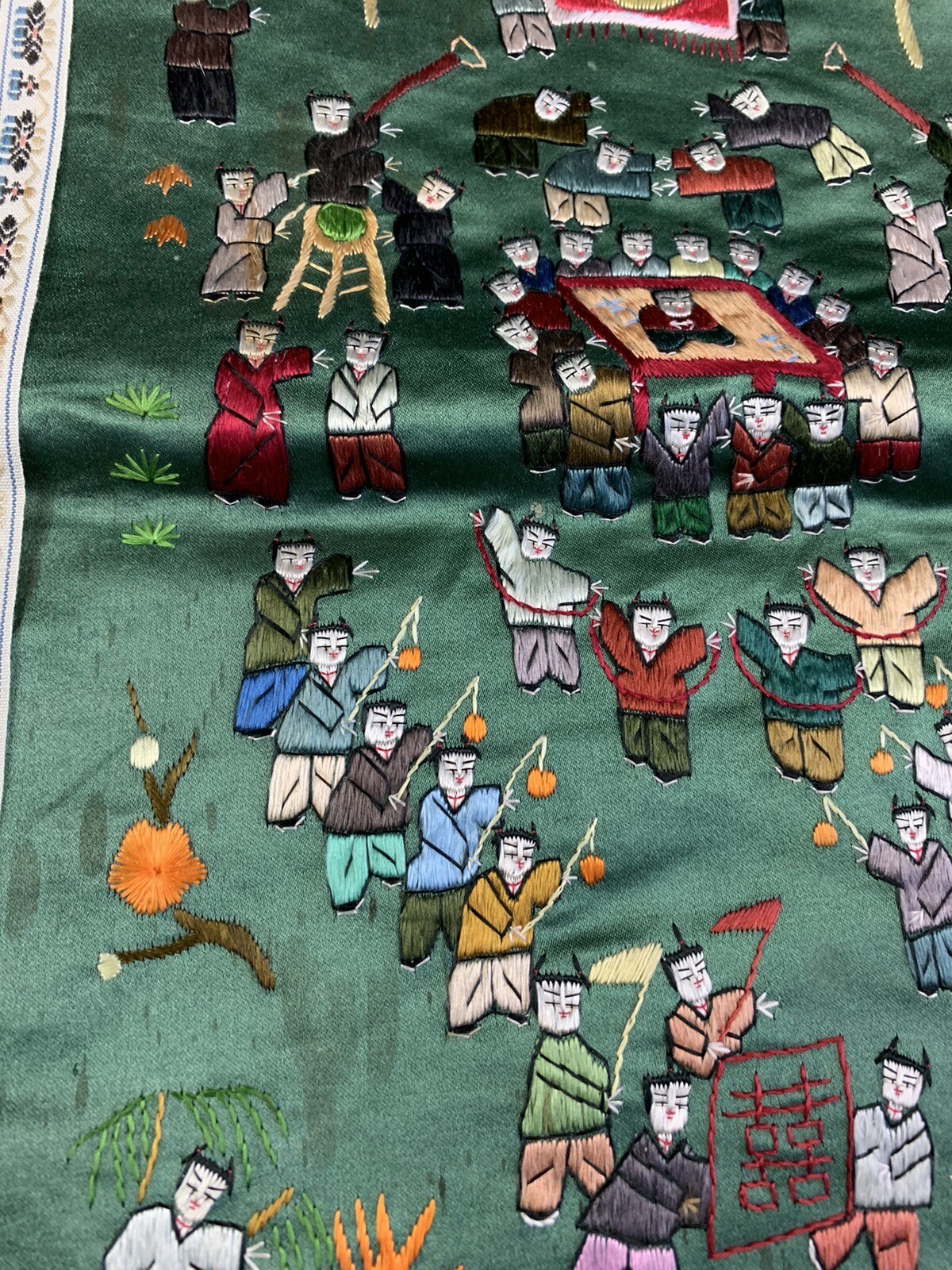 2 Vintage Chinese Hand Embroidered Silk Tapestry Wall Hanging Panels Children