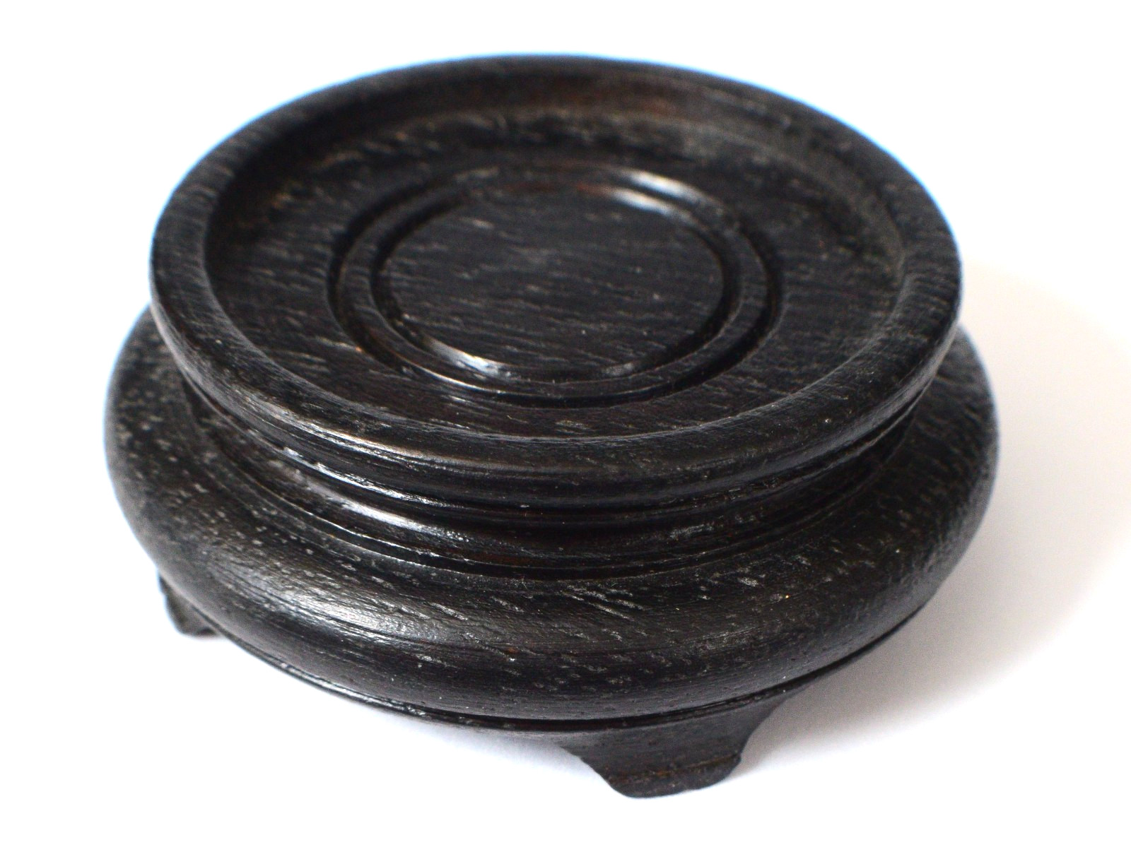 Vintage Chinese Round Dark Wood Stand/figurine base Very Small 2″ diam S32