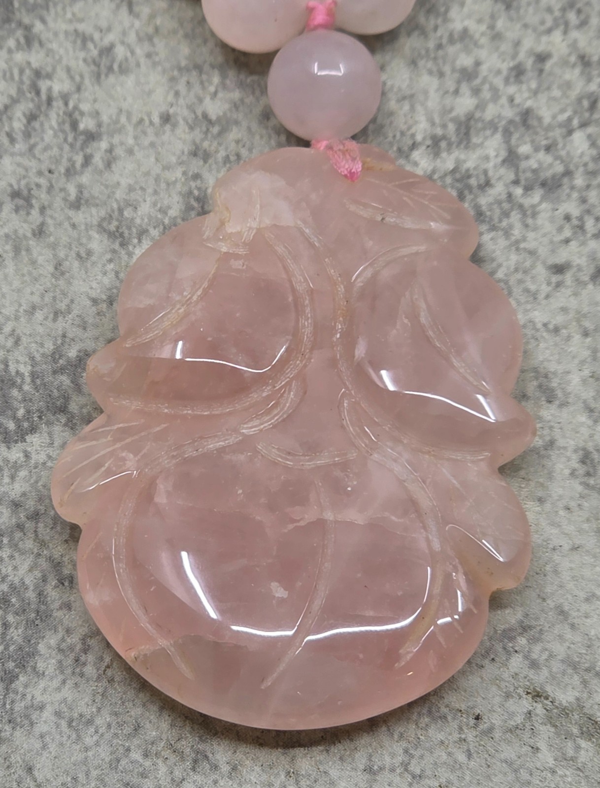 Chinese Style Rose Quartz Lotus / Peony Pendant Necklace – Spiritual Love Stone