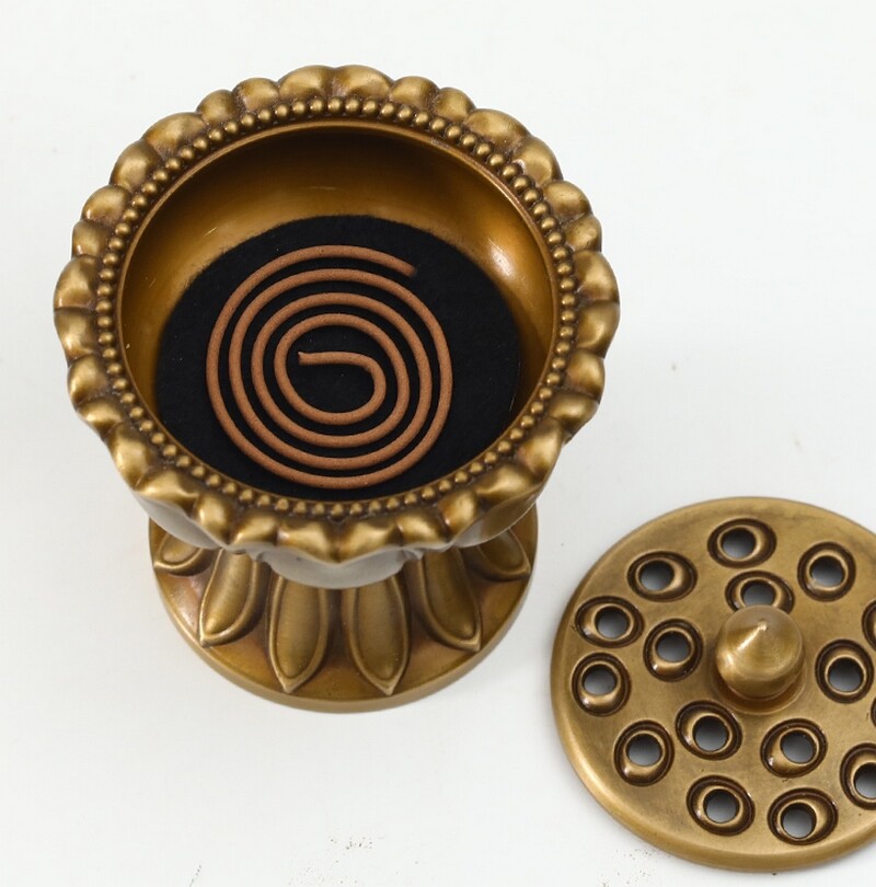 Brass Lotus Lamp Incense Coil Burner Statue Home Zen Decor