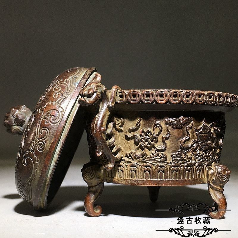 Wealth Dragon Ear Incense Burner 8.5cm Carved Eight Auspicious Symbols