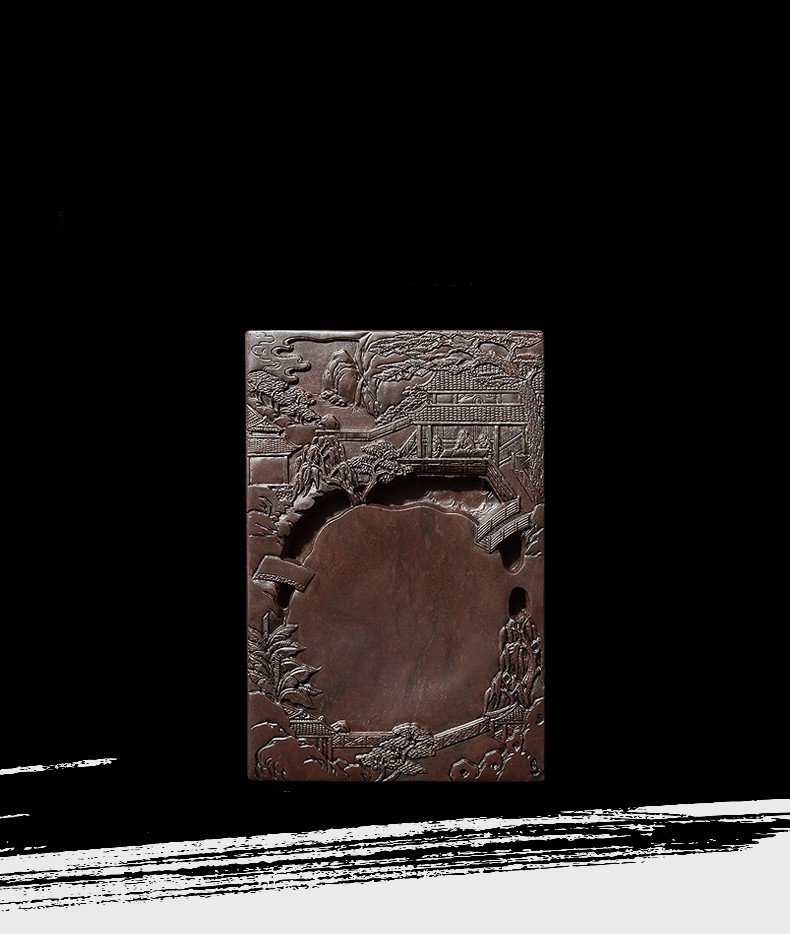 8″China Natural Original Stone Hand-carved House Figure Scenery Inkstone Inkslab