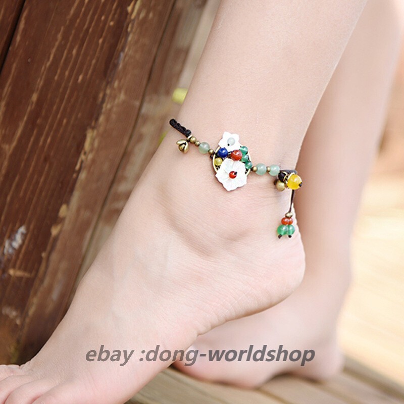 China Dongling Jade/Coloured Glaze/AgateTibetan Style Exquisite Vogue Foot Chain