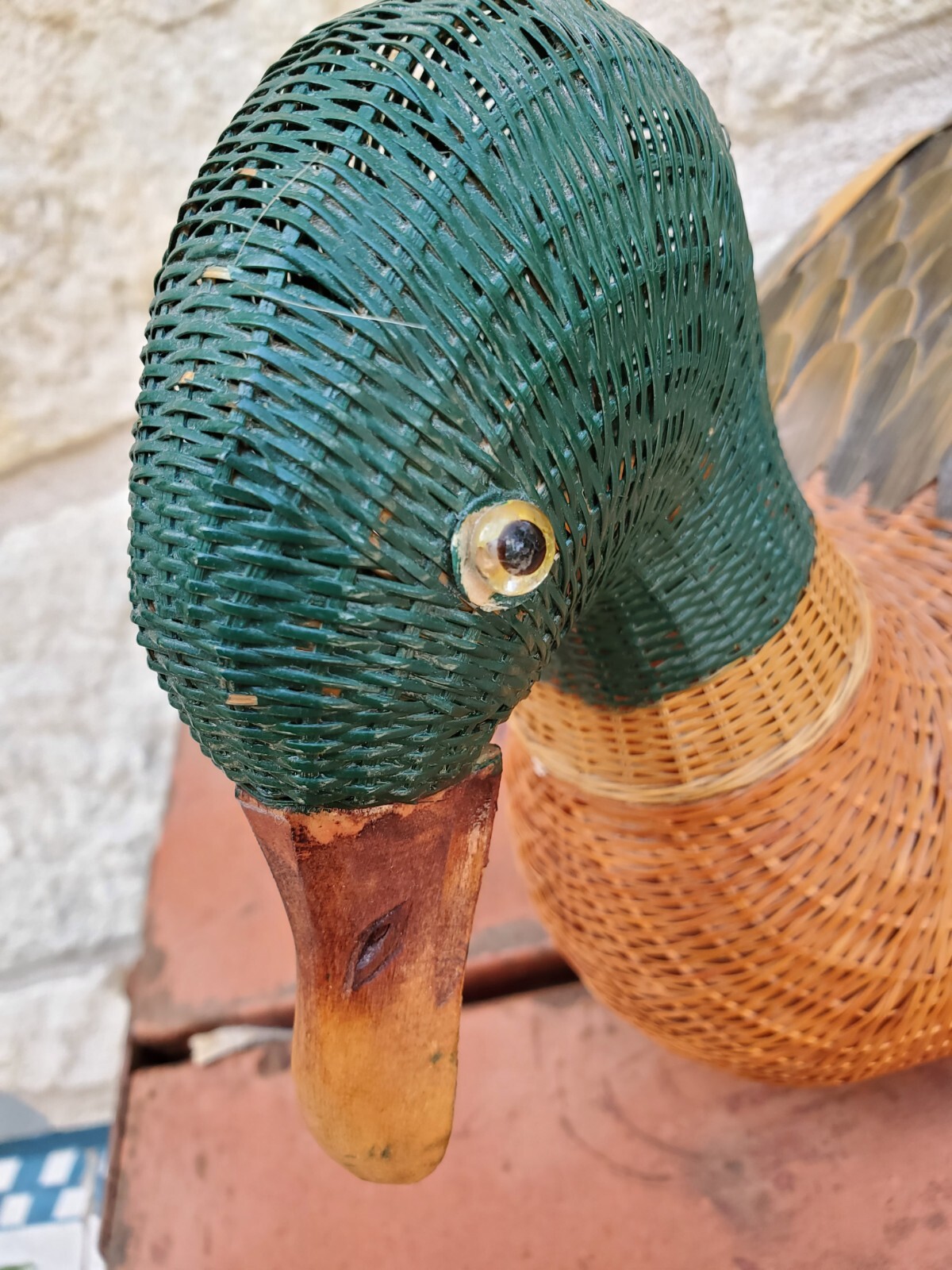 Vintage 11″ Zhejiang Handicrafts Woven Wicker Duck Basket Hidden Storage Tail