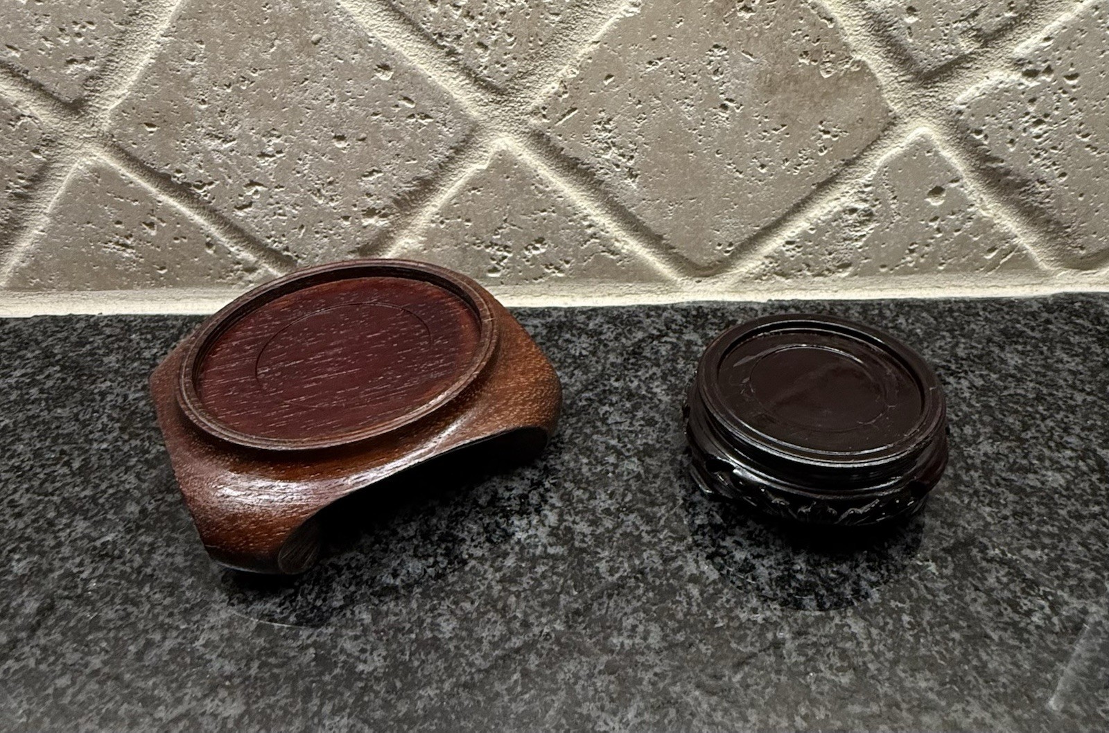 2 Wooden Pedestal Display Stands: For Paperweights, Figurines & Collectible