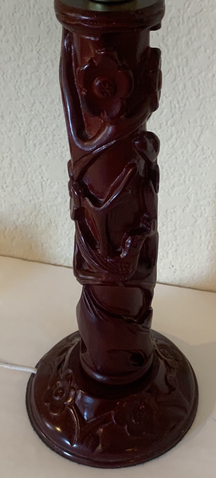 Vtg Yi Lin Arts And Treasures Of China Carved Bird And Flowers Table Lamp
