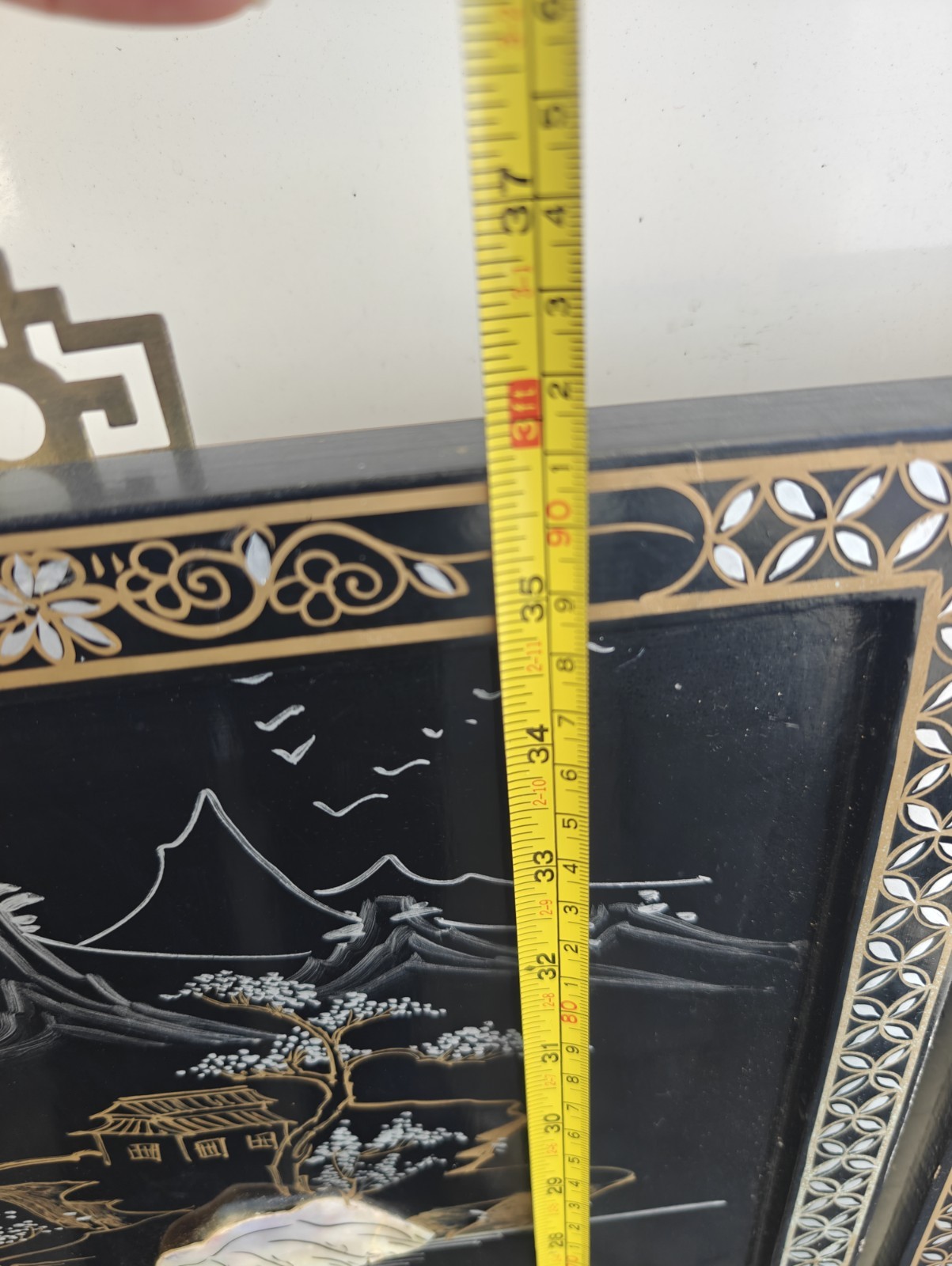 2 Vintage Mother Of Pearl Framed Art Wall Plaques Asian Black And Gold.